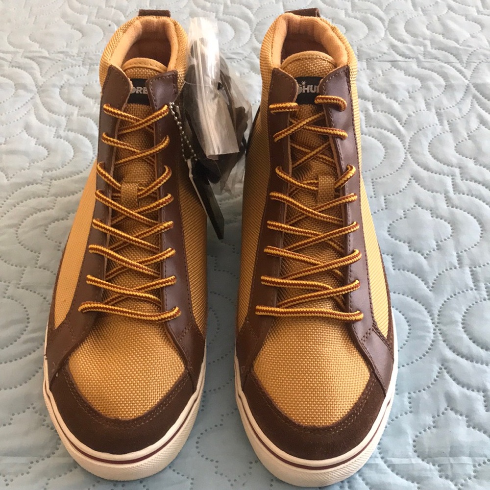 New The Hundreds High Top Golden Tan Canvas Brown Leather Sue…